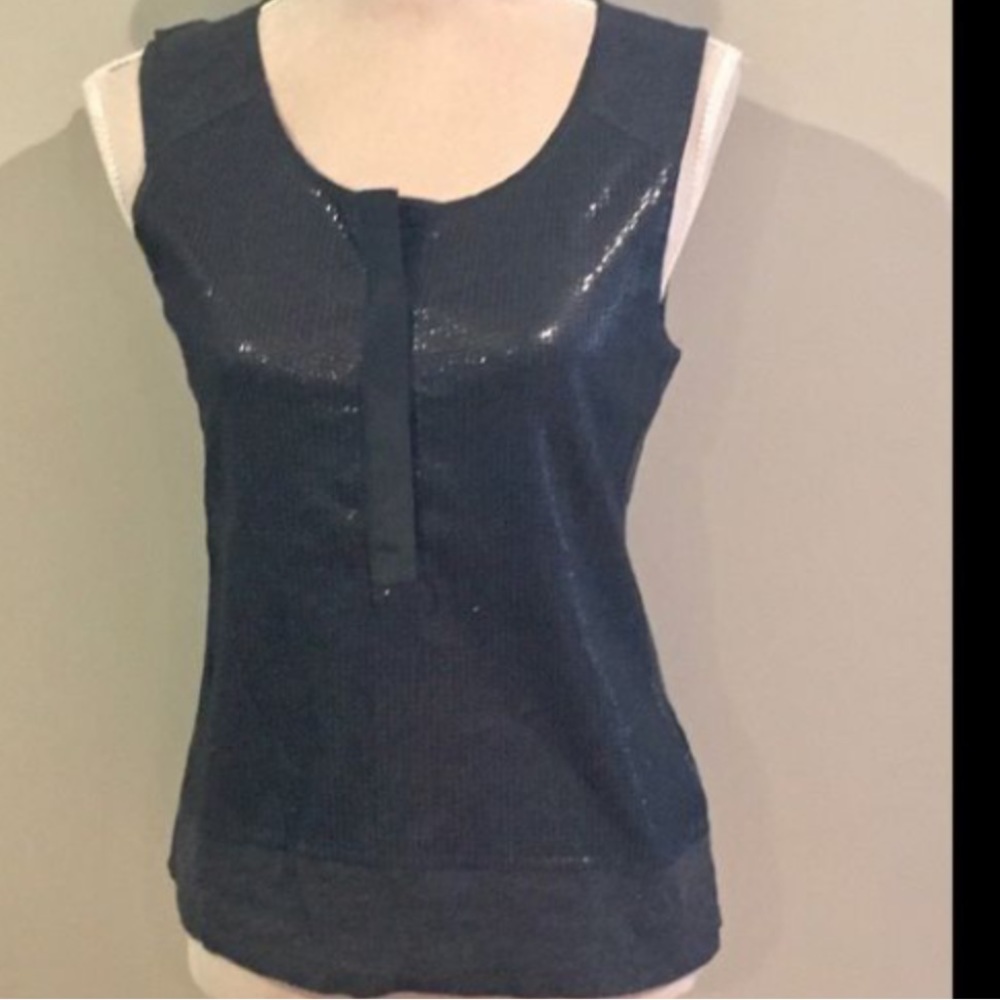 J. Crew Sequined Embellished Charcoal Sleeveless Henley Tank Top Blouse …